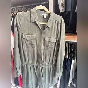 Olive Green Button-Up Dress